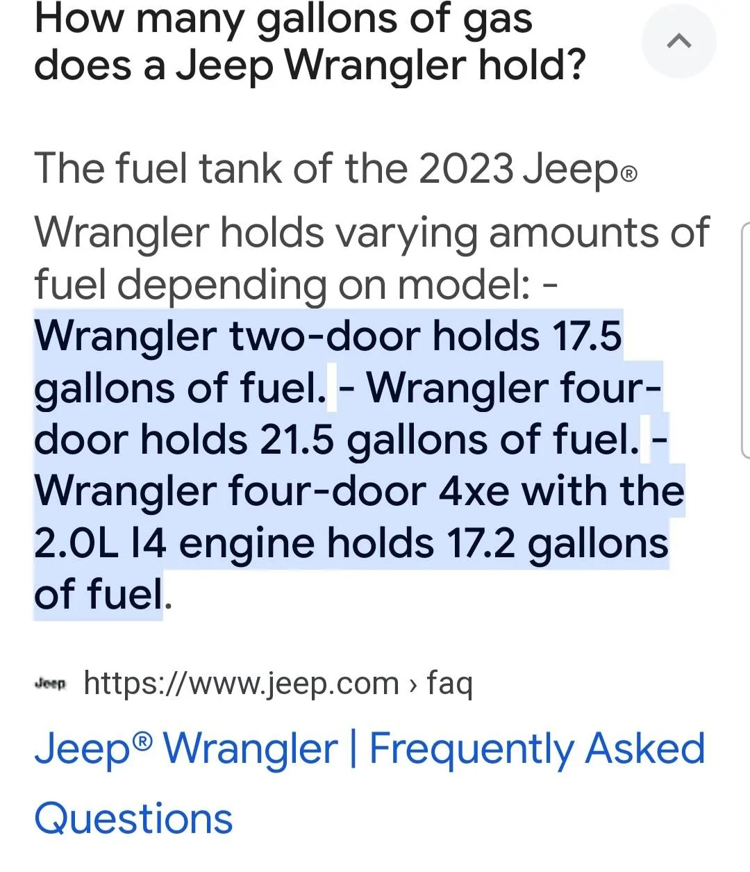 How Many Gallons of Gas Does a Jeep Wrangler Hold?