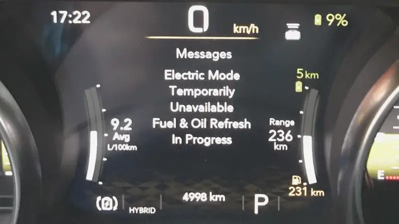 Electric Mode Unavailable Fuel and Oil Refresh Mode