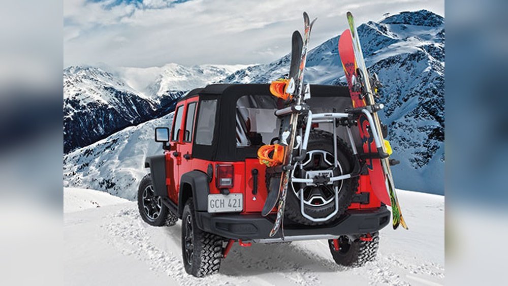 jeep wrangler ski rack spare tire mount